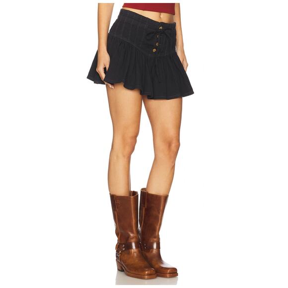 Free People Roselle Drawstring Denim Miniskirt Size Large - Picture 3 of 11